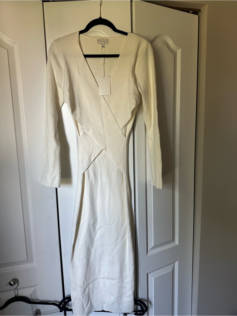 Pretty Lavish Cream Long Sleeve Wrap Knit Dress